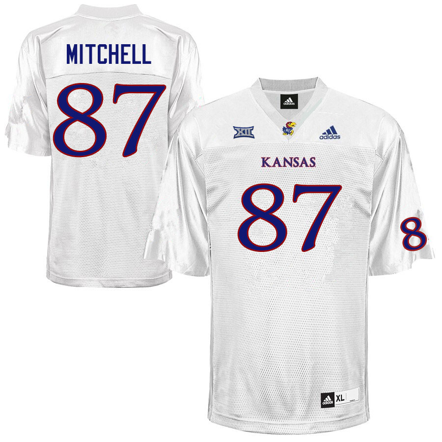 Men #87 Jaden Mitchell Kansas Jayhawks College Football Jerseys Sale-White